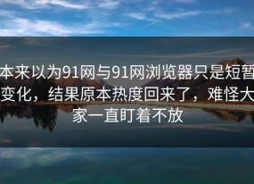 本来以为91网与91网浏览器只是短暂变化，结果原本热度回来了，难怪大家一直盯着不放
