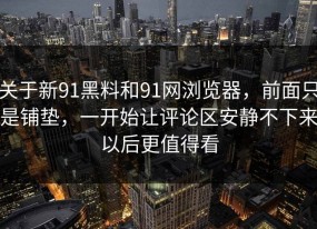 关于新91黑料和91网浏览器，前面只是铺垫，一开始让评论区安静不下来以后更值得看