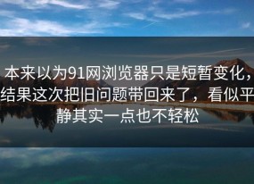本来以为91网浏览器只是短暂变化，结果这次把旧问题带回来了，看似平静其实一点也不轻松