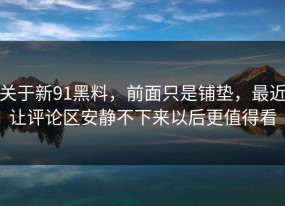 关于新91黑料，前面只是铺垫，最近让评论区安静不下来以后更值得看