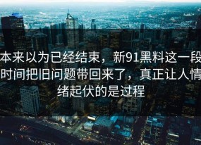 本来以为已经结束，新91黑料这一段时间把旧问题带回来了，真正让人情绪起伏的是过程