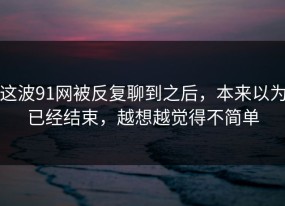 这波91网被反复聊到之后，本来以为已经结束，越想越觉得不简单
