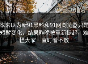 本来以为新91黑料和91网浏览器只是短暂变化，结果昨晚被重新提起，难怪大家一直盯着不放