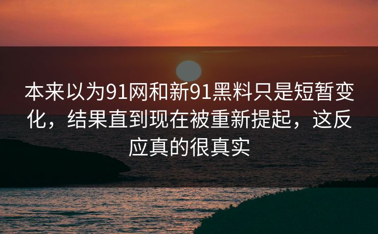 本来以为91网和新91黑料只是短暂变化，结果直到现在被重新提起，这反应真的很真实