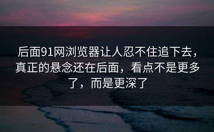 后面91网浏览器让人忍不住追下去，真正的悬念还在后面，看点不是更多了，而是更深了